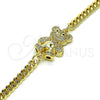 Oro Laminado Fancy Bracelet, Gold Filled Style Teddy Bear Design, with White and Black Micro Pave, Polished, Golden Finish, 03.156.0032.08 (04 MM Thickness, 8 Inches Length)