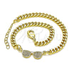 Oro Laminado Fancy Bracelet, Gold Filled Style with White Micro Pave, Polished, Golden Finish, 03.156.0037.08 (04 MM Thickness, 8 Inches Length)