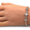 Oro Laminado Fancy Bracelet, Gold Filled Style with White Cubic Zirconia, Polished, Golden Finish, 03.283.0079.08 (05 MM Thickness, 8 Inches Length)