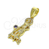 Oro Laminado Religious Pendant, Gold Filled Style San Lazaro Design, with Amethyst Cubic Zirconia, Polished, Golden Finish, 05.253.0165
