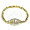 Oro Laminado Fancy Bracelet, Gold Filled Style with White Micro Pave, Polished, Golden Finish, 03.283.0090.07 (05 MM Thickness, 7 Inches Length)