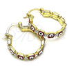 Oro Laminado Small Hoop, Gold Filled Style Evil Eye Design, with White Crystal, Red Enamel Finish, Golden Finish, 02.213.0365.25