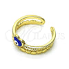 Oro Laminado Elegant Ring, Gold Filled Style Evil Eye and Heart Design, Blue Enamel Finish, Golden Finish, 01.213.0017 (One size fits all)