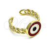 Oro Laminado Elegant Ring, Gold Filled Style Evil Eye Design, Red Enamel Finish, Golden Finish, 01.213.0019.1 (One size fits all)