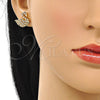 Oro Laminado Stud Earring, Gold Filled Style Swan Design, with White and Garnet Micro Pave, Polished, Golden Finish, 02.26.0290.1