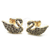 Oro Laminado Stud Earring, Gold Filled Style Swan Design, with White and Garnet Micro Pave, Polished, Golden Finish, 02.26.0290.1