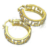 Oro Laminado Medium Hoop, Gold Filled Style Evil Eye Design, with White Crystal, Polished, Golden Finish, 02.380.0095.35