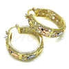 Oro Laminado Medium Hoop, Gold Filled Style Elephant Design, with White and Black Crystal, Polished, Tricolor, 02.380.0101.30