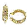 Oro Laminado Medium Hoop, Gold Filled Style Elephant Design, with White and Black Crystal, Polished, Tricolor, 02.380.0101.30