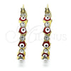 Oro Laminado Small Hoop, Gold Filled Style Evil Eye Design, with White Crystal, Red Enamel Finish, Golden Finish, 02.213.0367.1.25