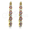 Oro Laminado Small Hoop, Gold Filled Style Evil Eye Design, with White Crystal, Red Enamel Finish, Golden Finish, 02.213.0315.1.25