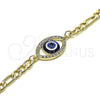 Oro Laminado Fancy Bracelet, Gold Filled Style Evil Eye Design, with White Crystal, Polished, Golden Finish, 03.351.0141.07 (06 MM Thickness, 8 Inches Length)
