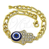 Oro Laminado Fancy Bracelet, Gold Filled Style Hand of God Design, with White Crystal, Blue Resin Finish, Golden Finish, 03.351.0142.08 (06 MM Thickness, 8 Inches Length)