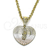 Oro Laminado Religious Pendant, Gold Filled Style San Judas and Heart Design, Diamond Cutting Finish, Tricolor, 05.351.0215