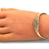 Oro Laminado Individual Bangle, Gold Filled Style Heart Design, Diamond Cutting Finish, Golden Finish, 07.253.0022 (05 MM Thickness, One size fits all)