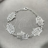 Sterling Silver Fancy Bracelet, Hand of God Design, Polished, Silver Finish, 03.392.0002.07 (17 MM Thickness, 7 Inches Length)