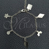 Sterling Silver Charm Bracelet, Flower and Rolo Design, Polished, Silver Finish, 03.392.0009 (03 MM Thickness, 7 Inches Length)