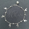 Sterling Silver Charm Bracelet, Dolphin and Rattle Charm Design, Polished, Silver Finish, 03.395.0019.07 (03 MM Thickness, 8 Inches Length)