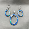 Sterling Silver Earring and Pendant Adult Set, with Bermuda Blue Opal, Polished, Silver Finish, 10.391.0007