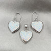 Sterling Silver Earring and Pendant Adult Set, Heart Design, with White Opal, Polished, Silver Finish, 10.391.0014.1