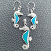 Sterling Silver Earring and Pendant Adult Set, Seahorse Design, with Bermuda Blue Opal, Polished, Silver Finish, 10.391.0021