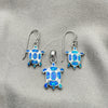 Sterling Silver Earring and Pendant Adult Set, Turtle Design, with Bermuda Blue Opal, Polished, Silver Finish, 10.391.0024