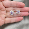 Sterling Silver Stud Earring, Flower Design, with White Cubic Zirconia, Polished, Silver Finish, 02.398.0008