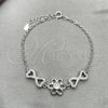 Sterling Silver Fancy Bracelet, Flower Design, with White Cubic Zirconia, Polished, Silver Finish, 03.398.0001.07 (02 MM Thickness, 7 Inches Length)