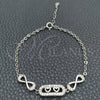 Sterling Silver Fancy Bracelet, Heart Design, with White Cubic Zirconia, Polished, Silver Finish, 03.398.0002.07 (02 MM Thickness, 7 Inches Length)