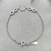 Sterling Silver Fancy Bracelet, Flower Design, with White Cubic Zirconia, Polished, Silver Finish, 03.398.0006.07 (02 MM Thickness, 7 Inches Length)