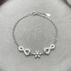 Sterling Silver Fancy Bracelet, Flower Design, with White Cubic Zirconia, Polished, Silver Finish, 03.398.0008.07 (02 MM Thickness, 7 Inches Length)