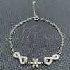 Sterling Silver Fancy Bracelet, Flower Design, with White Cubic Zirconia, Polished, Silver Finish, 03.398.0008.07 (02 MM Thickness, 7 Inches Length)