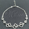 Sterling Silver Fancy Bracelet, Heart Design, with White Cubic Zirconia, Polished, Silver Finish, 03.400.0009.07 (02 MM Thickness, 7 Inches Length)