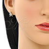 Oro Laminado Stud Earring, Gold Filled Style with White Micro Pave, Polished, Golden Finish, 02.210.0667
