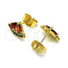 Oro Laminado Stud Earring, Gold Filled Style Watermelon Design, with Garnet and Green Cubic Zirconia, Polished, Golden Finish, 02.210.0672