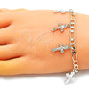 Oro Laminado Charm Bracelet, Gold Filled Style Crucifix Design, Polished, Tricolor, 03.351.0150.07 (05 MM Thickness, 7 Inches Length)