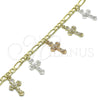 Oro Laminado Charm Bracelet, Gold Filled Style Crucifix Design, Polished, Tricolor, 03.351.0150.07 (05 MM Thickness, 7 Inches Length)