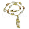 Oro Laminado Charm Bracelet, Gold Filled Style San Judas Design, Diamond Cutting Finish, Tricolor, 03.351.0156.08 (04 MM Thickness, 8 Inches Length)