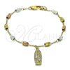 Oro Laminado Charm Bracelet, Gold Filled Style Guadalupe Design, Diamond Cutting Finish, Tricolor, 03.351.0157.08 (04 MM Thickness, 8 Inches Length)