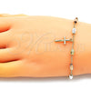 Oro Laminado Charm Bracelet, Gold Filled Style Crucifix Design, Diamond Cutting Finish, Tricolor, 03.351.0159.08 (04 MM Thickness, 8 Inches Length)