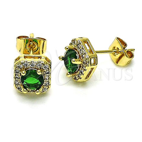 Oro Laminado Stud Earring, Gold Filled Style with Green Cubic Zirconia and White Micro Pave, Polished, Golden Finish, 02.344.0101.3