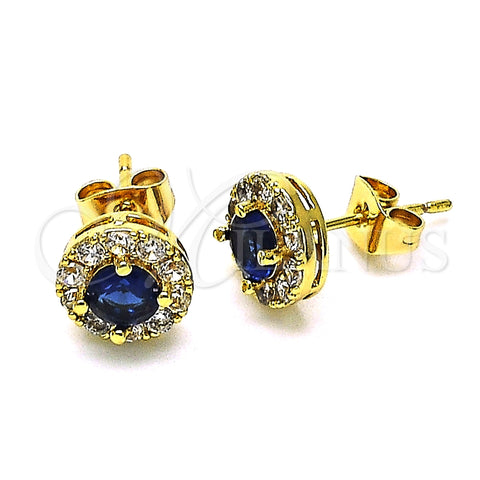 Oro Laminado Stud Earring, Gold Filled Style with Sapphire Blue and White Cubic Zirconia, Polished, Golden Finish, 02.344.0081.2