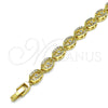 Oro Laminado Fancy Bracelet, Gold Filled Style Evil Eye Design, with White Micro Pave, Polished, Golden Finish, 03.210.0155.07 (07 MM Thickness, 7 Inches Length)