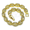 Oro Laminado Fancy Bracelet, Gold Filled Style Evil Eye Design, with White Micro Pave, Polished, Golden Finish, 03.210.0155.07 (07 MM Thickness, 7 Inches Length)