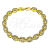 Oro Laminado Fancy Bracelet, Gold Filled Style Evil Eye Design, with White Micro Pave, Polished, Golden Finish, 03.210.0155.07 (07 MM Thickness, 7 Inches Length)