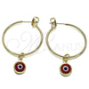 Oro Laminado Medium Hoop, Gold Filled Style Evil Eye Design, Red Resin Finish, Golden Finish, 02.63.2743.1.30