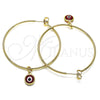 Oro Laminado Large Hoop, Gold Filled Style Evil Eye Design, Red Resin Finish, Golden Finish, 02.63.2743.1.50