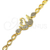 Oro Laminado Fancy Bracelet, Gold Filled Style Swan and Teardrop Design, with White Micro Pave, Polished, Golden Finish, 03.283.0147.07 (05 MM Thickness, 7 Inches Length)
