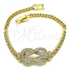 Oro Laminado Fancy Bracelet, Gold Filled Style with White Micro Pave, Polished, Golden Finish, 03.283.0155.07 (04 MM Thickness, 7 Inches Length)