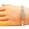 Oro Laminado Fancy Bracelet, Gold Filled Style with White Micro Pave, Polished, Golden Finish, 03.283.0156.07 (06 MM Thickness, 7 Inches Length)